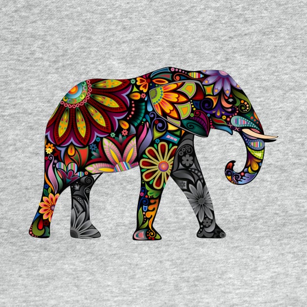 Colorful elephant in patterned design by pickledpossums